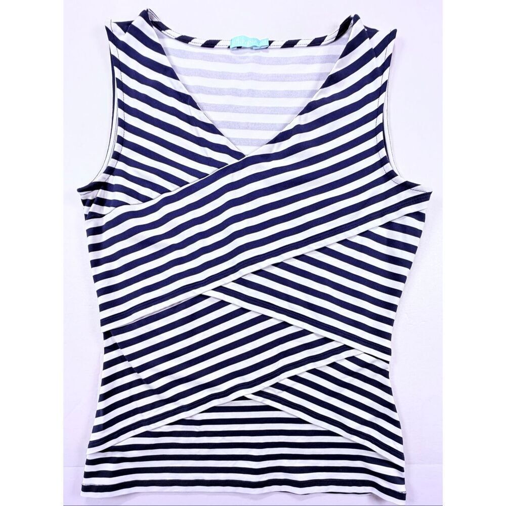 J McLaughlin Striped Tank Top Navy White Diagonal Striped Sleeveless XS Stretch